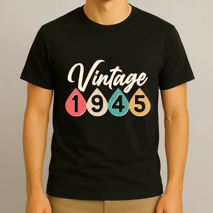 Vintage 1945 80th Birthday Retro Teardrop Design T-Shirt