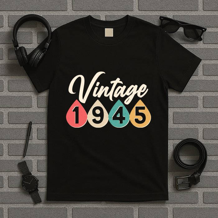 Vintage 1945 80th Birthday Retro Teardrop Design T-Shirt