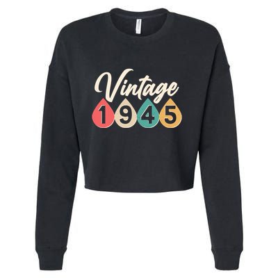Vintage 1945 80th Birthday Retro Teardrop Design Cropped Pullover Crew