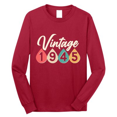 Vintage 1945 80th Birthday Retro Teardrop Design Long Sleeve Shirt