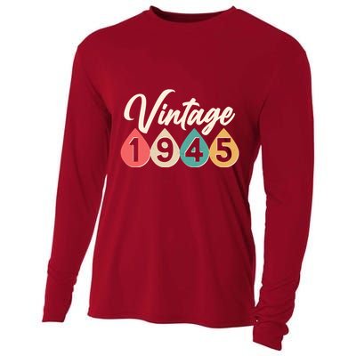 Vintage 1945 80th Birthday Retro Teardrop Design Cooling Performance Long Sleeve Crew