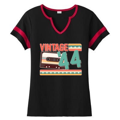 Vintage 1944 80th Birthday Cassette Tape Ladies Halftime Notch Neck Tee