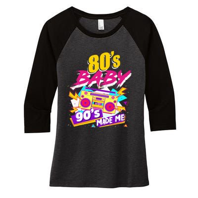 Vintage 1980s 80's Baby 90's Made Me Funny 80's Women's Tri-Blend 3/4-Sleeve Raglan Shirt