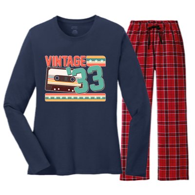 Vintage 1933 90th Birthday Cassette Tape Women's Long Sleeve Flannel Pajama Set 