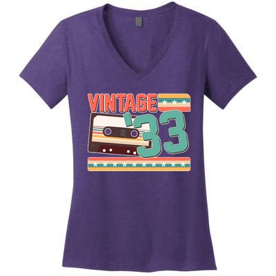 Vintage 1933 90th Birthday Cassette Tape Women's V-Neck T-Shirt