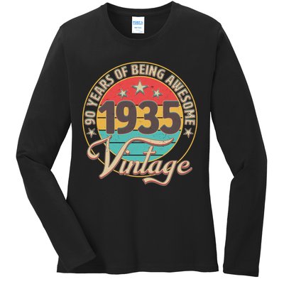 Vintage 1935 90 Years Of Being Awesome Ladies Long Sleeve Shirt