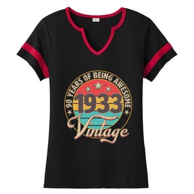 Vintage 1933 90 Years Of Being Awesome Ladies Halftime Notch Neck Tee