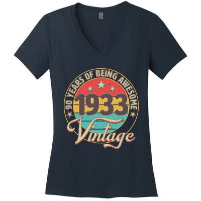 Vintage 1933 90 Years Of Being Awesome Women's V-Neck T-Shirt