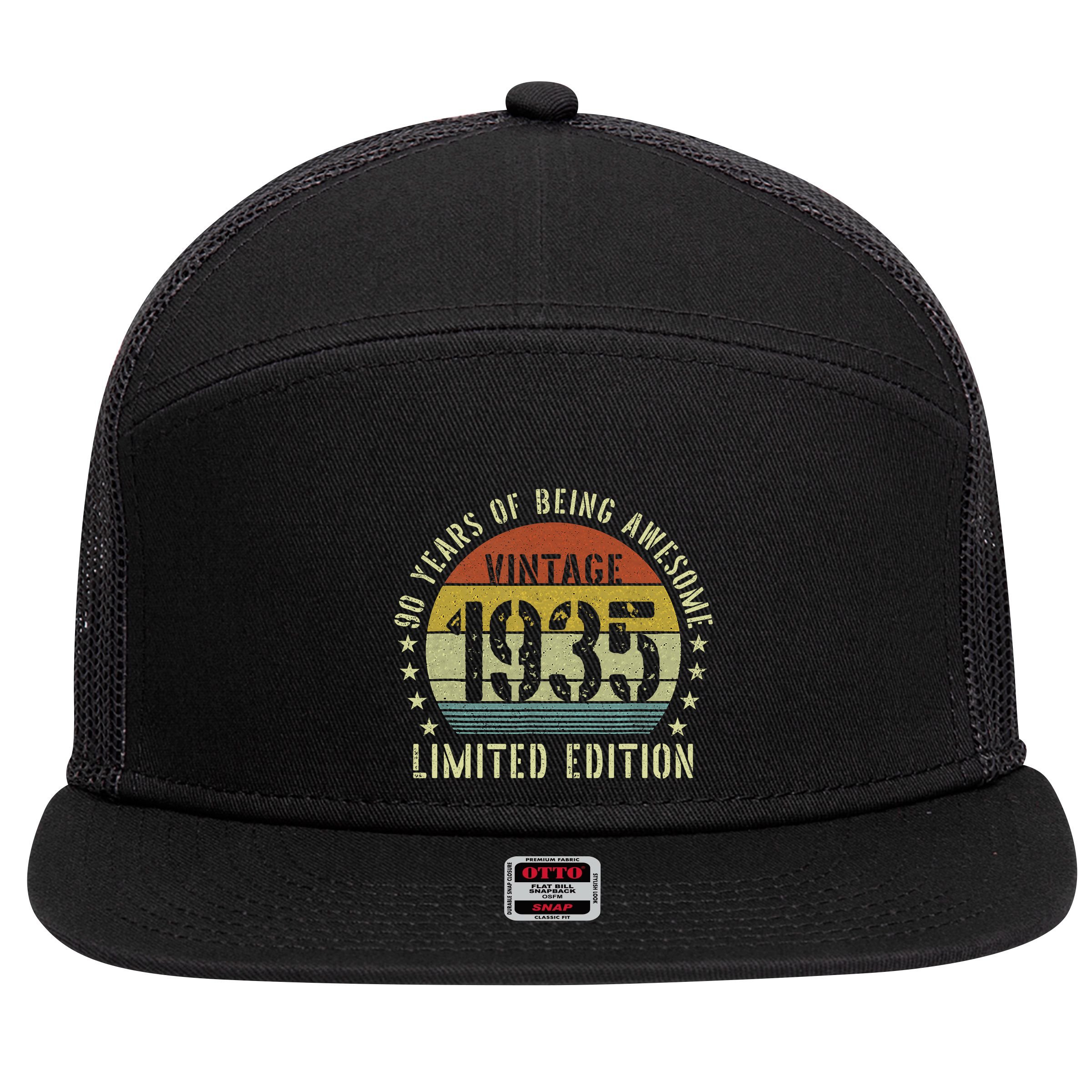 Vintage 1935 90th Birthday Gifts 90 Year Old 7 Panel Mesh Trucker Snapback Hat