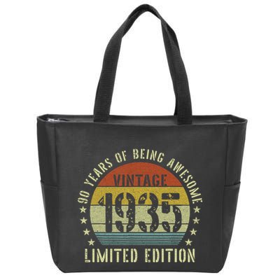 Vintage 1935 90th Birthday Gifts 90 Year Old Zip Tote Bag