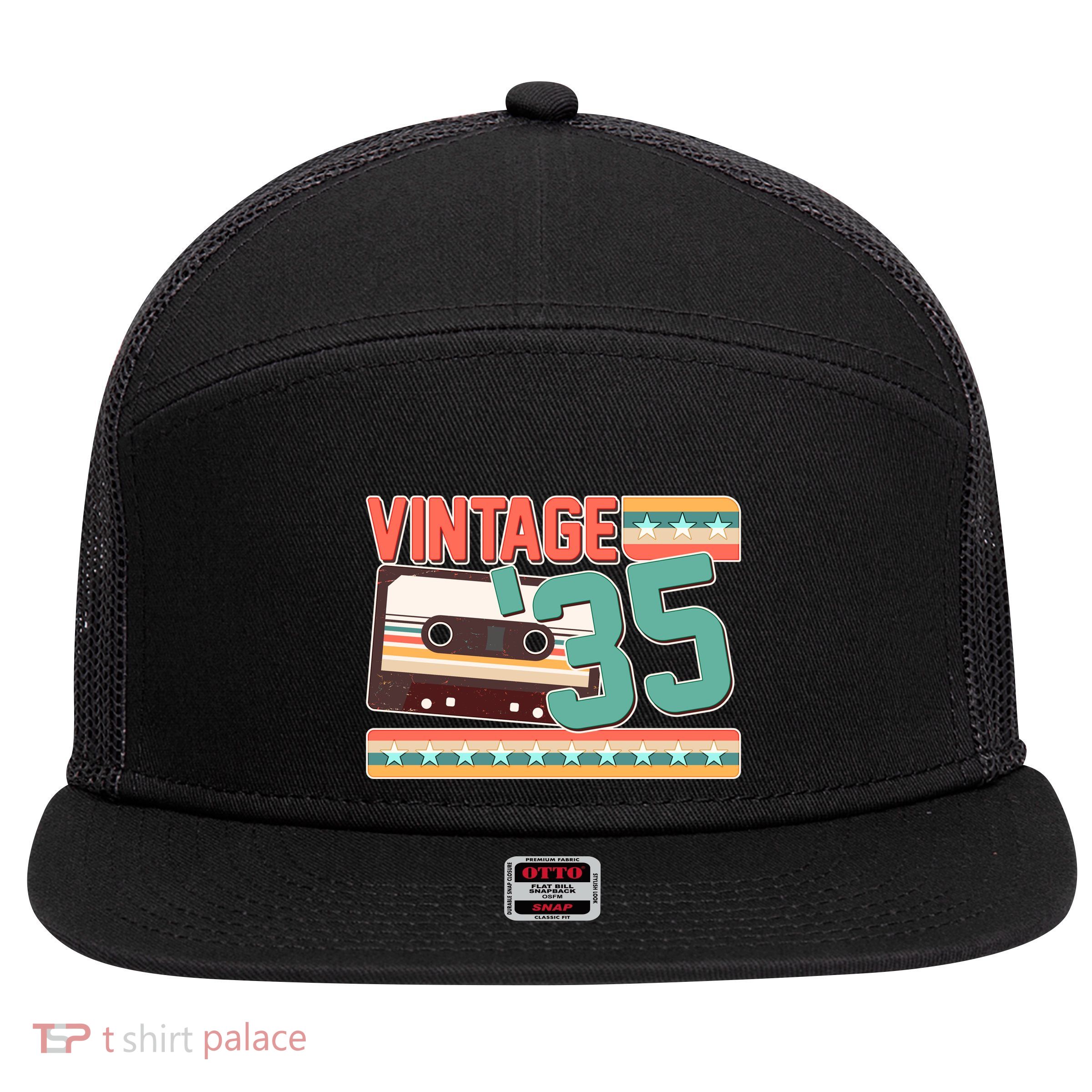Vintage 1935 90th Birthday Cassette Tape 7 Panel Mesh Trucker Snapback Hat