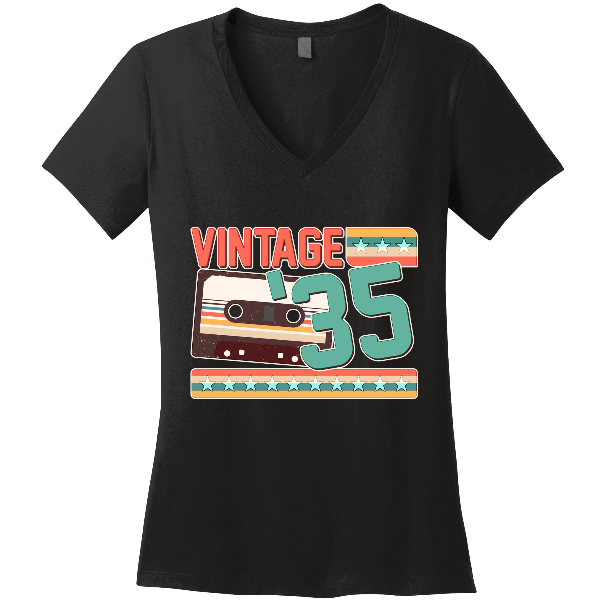 Vintage 1935 90th Birthday Cassette Tape Women's V-Neck T-Shirt