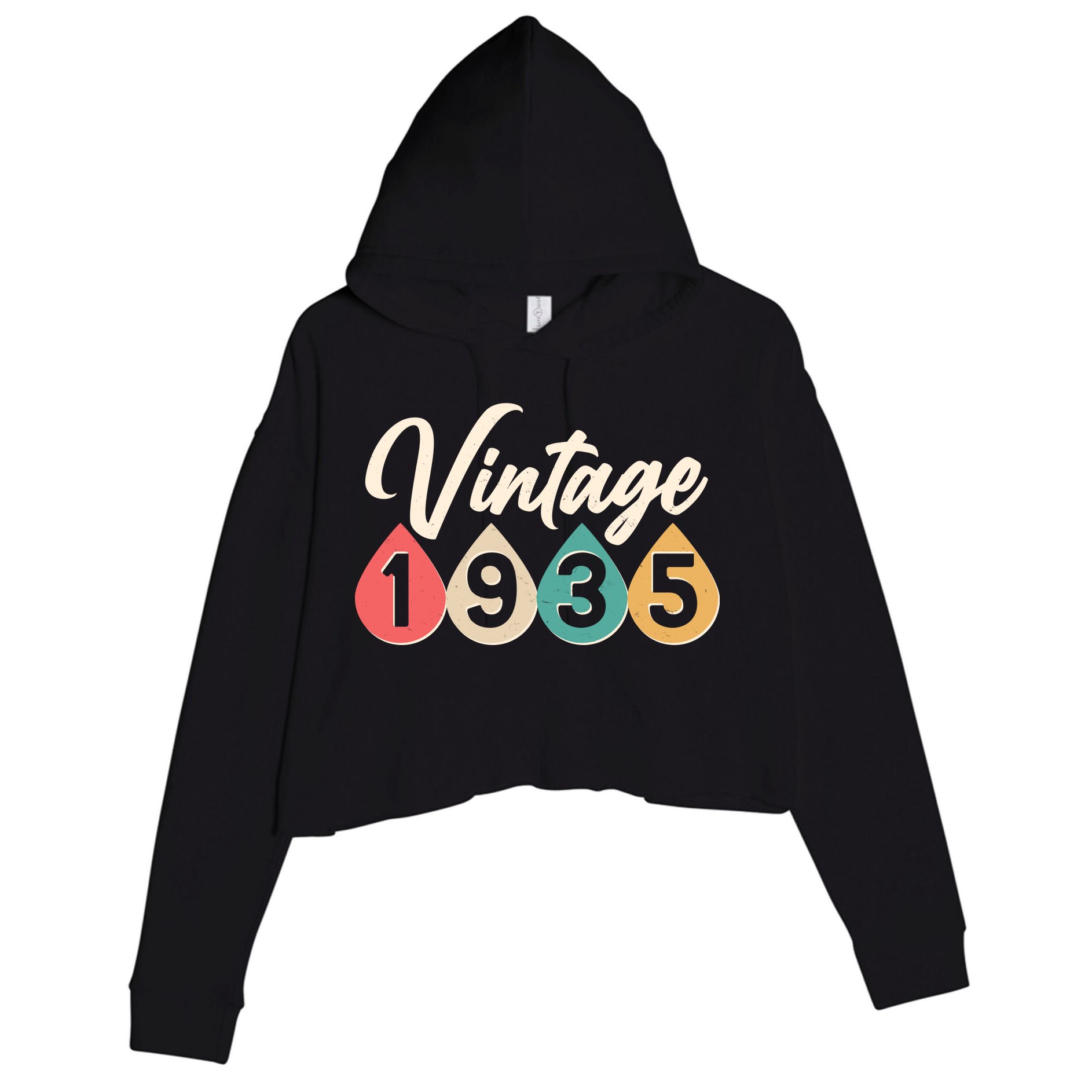 Vintage 1935 90th Birthday Retro Teardrop Design Crop Fleece Hoodie