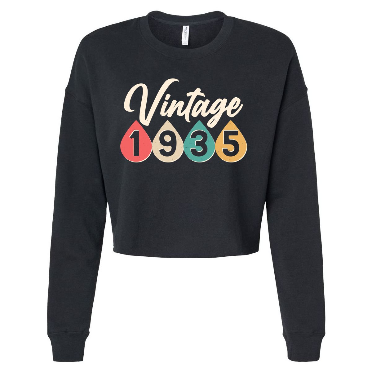 Vintage 1935 90th Birthday Retro Teardrop Design Cropped Pullover Crew