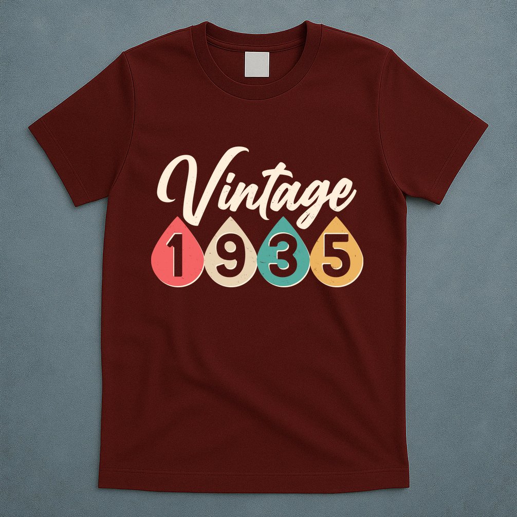 Vintage 1935 90th Birthday Retro Teardrop Design T-Shirt