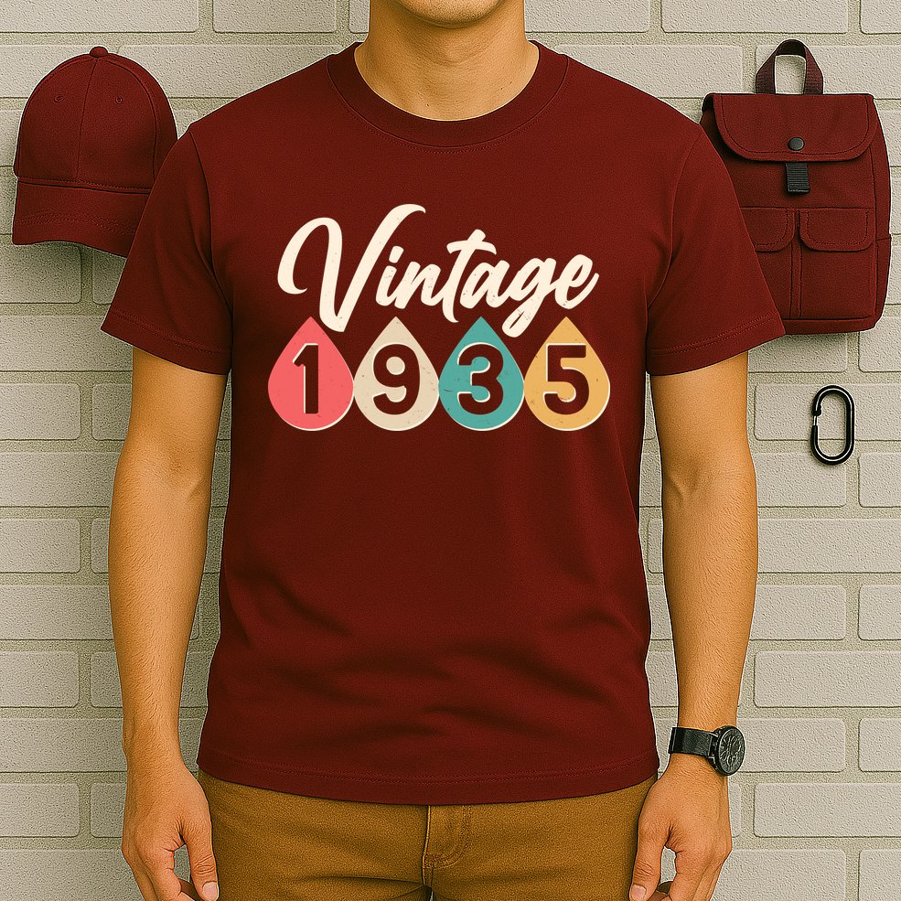 Vintage 1935 90th Birthday Retro Teardrop Design T-Shirt