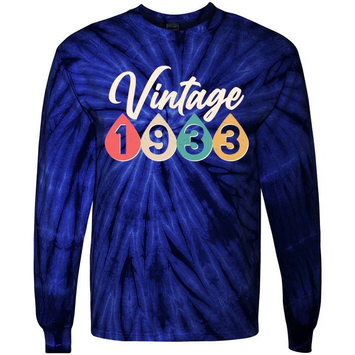 Vintage 1933 90th Birthday Retro Teardrop Design Tie-Dye Long Sleeve Shirt