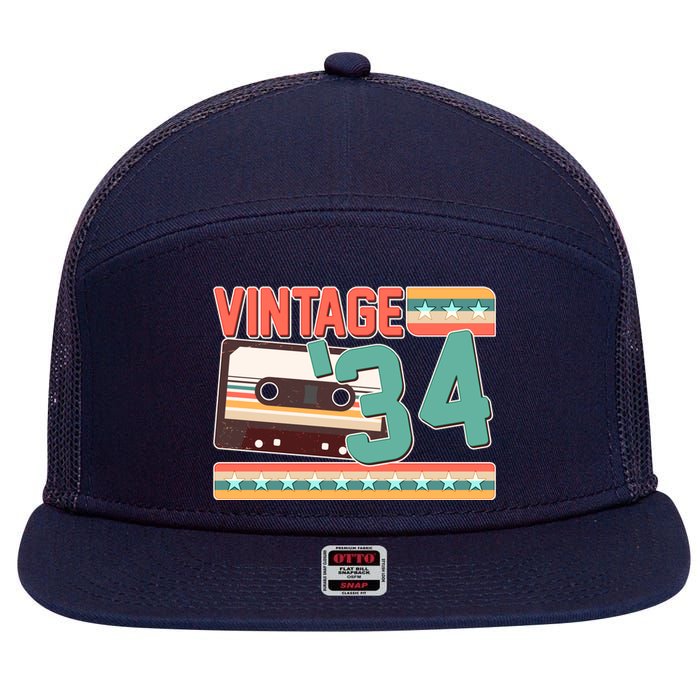 Vintage 1934 90th Birthday Cassette Tape 7 Panel Mesh Trucker Snapback Hat