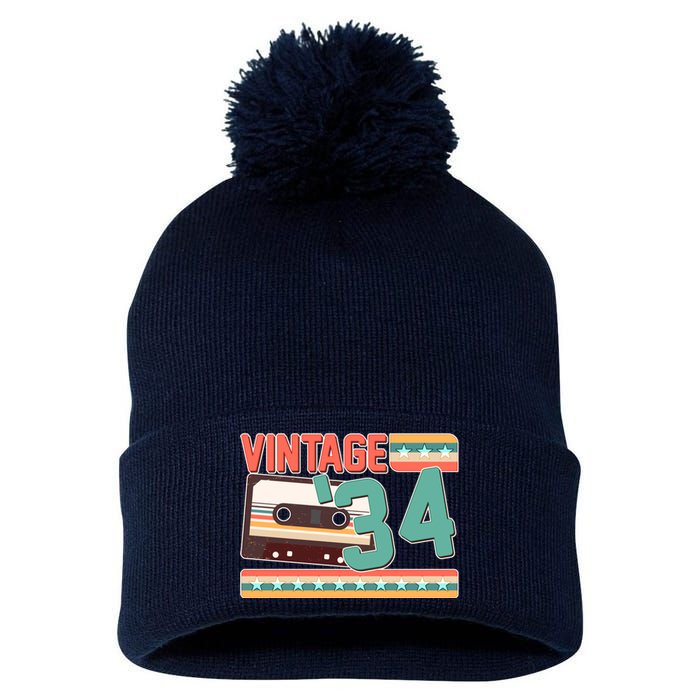 Vintage 1934 90th Birthday Cassette Tape Pom Pom 12in Knit Beanie