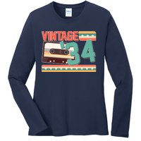 Vintage 1934 90th Birthday Cassette Tape Ladies Long Sleeve Shirt