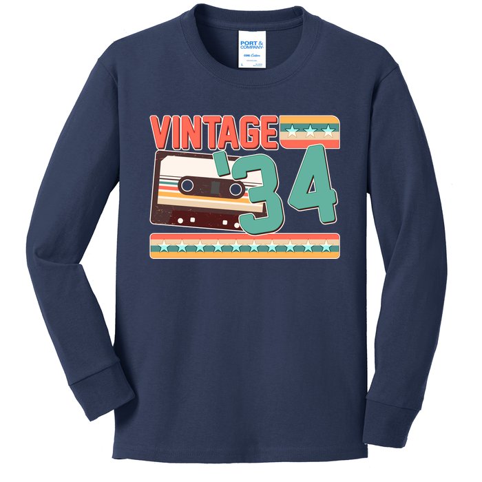 Vintage 1934 90th Birthday Cassette Tape Kids Long Sleeve Shirt