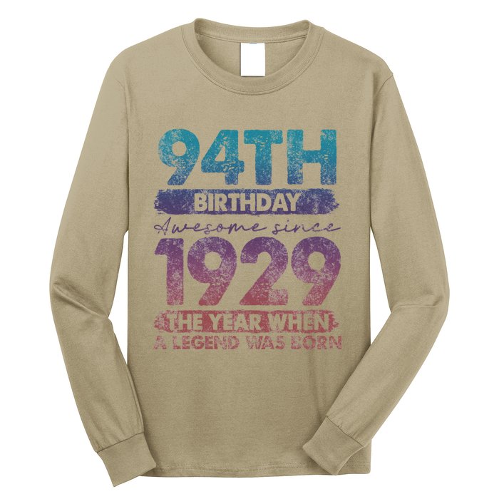 Vintage 1929 94 Year Old Gifts Limited Edition 94th Birthday Long Sleeve Shirt