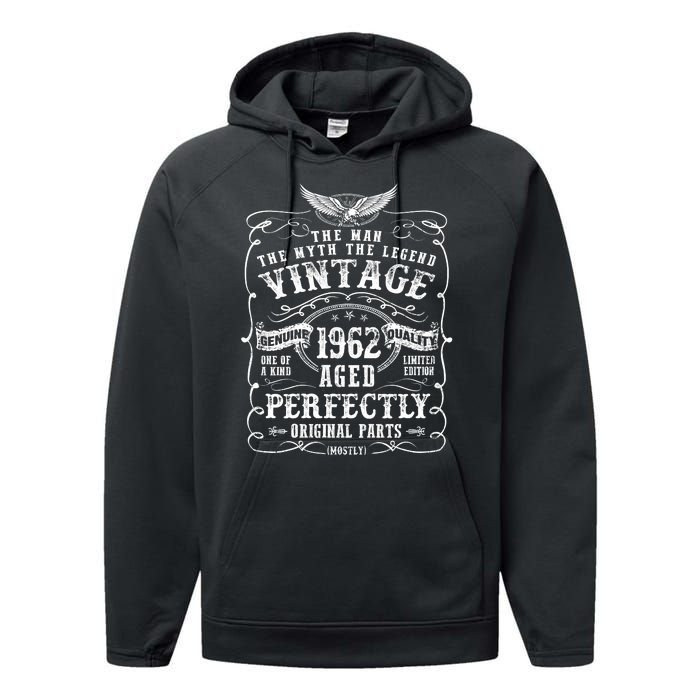 Vintage 1962 Aged 60 Years Man Myth Legend 60th Birthday Performance Fleece Hoodie