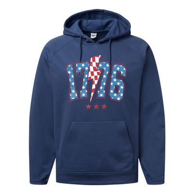 Vintage 1776 American Flag With Stars Performance Fleece Hoodie