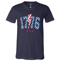 Vintage 1776 American Flag With Stars V-Neck T-Shirt