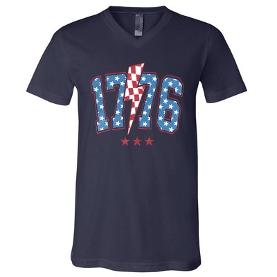 Vintage 1776 American Flag With Stars V-Neck T-Shirt