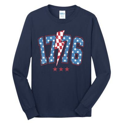 Vintage 1776 American Flag With Stars Tall Long Sleeve T-Shirt