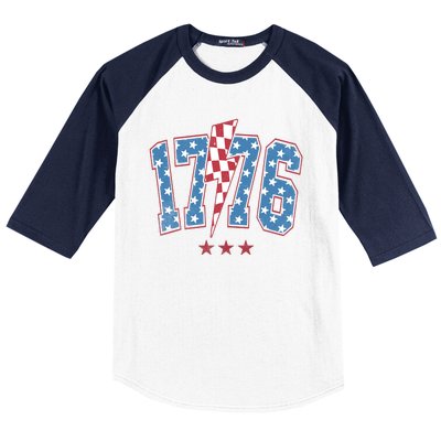 Vintage 1776 American Flag With Stars Baseball Sleeve Shirt