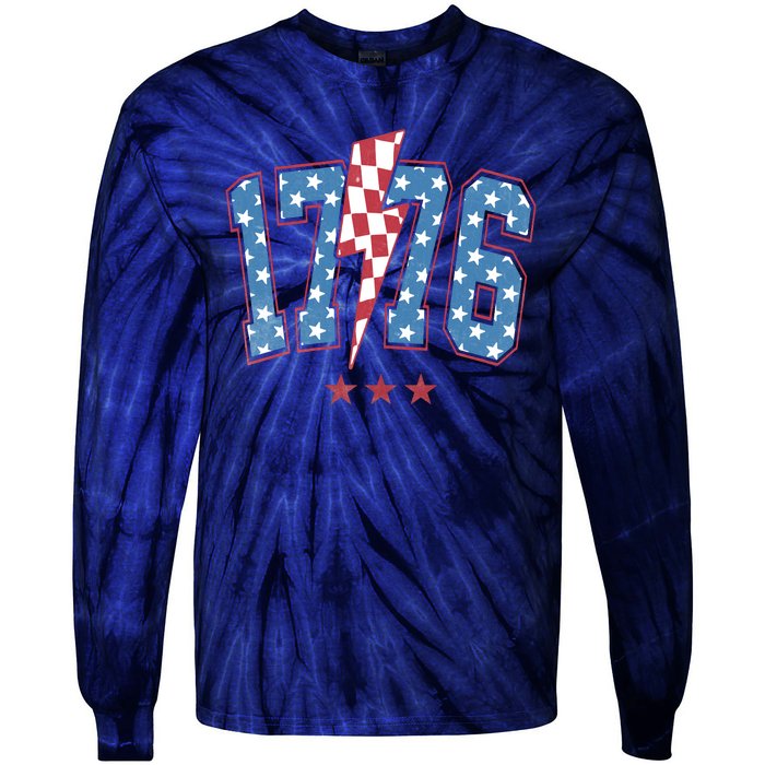 Vintage 1776 American Flag With Stars Tie-Dye Long Sleeve Shirt