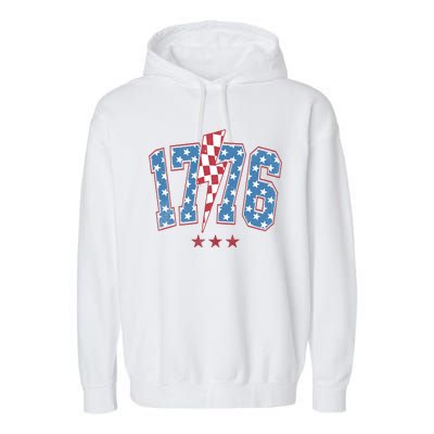 Vintage 1776 American Flag With Stars Garment-Dyed Fleece Hoodie