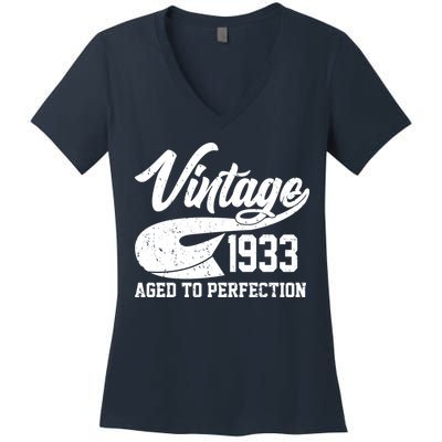 Vintage 1933 Aged To Perfection 90th Birthday Women's V-Neck T-Shirt