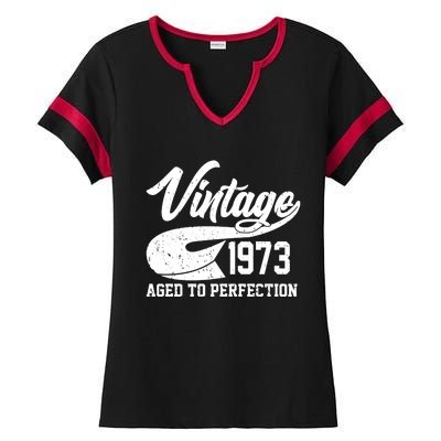 Vintage 1973 Aged To Perfection 50th Birthday Ladies Halftime Notch Neck Tee