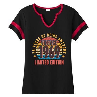 Vintage 1969 Birthday 55 Years Of Being Awesome Limited Edition Ladies Halftime Notch Neck Tee