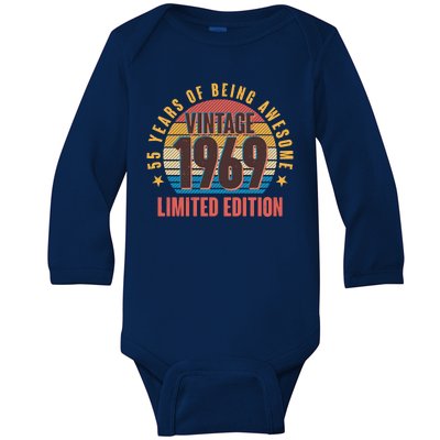 Vintage 1969 Birthday 55 Years Of Being Awesome Limited Edition Baby Long Sleeve Bodysuit