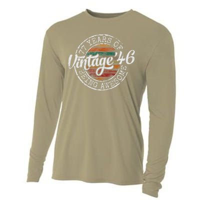 Vintage 1946 Bday Stamp 77th Birthday Gifts 77 Year Old Cooling Performance Long Sleeve Crew