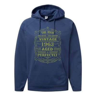 Vintage 1963 Birthday Gift The Myth Legends Gift Performance Fleece Hoodie