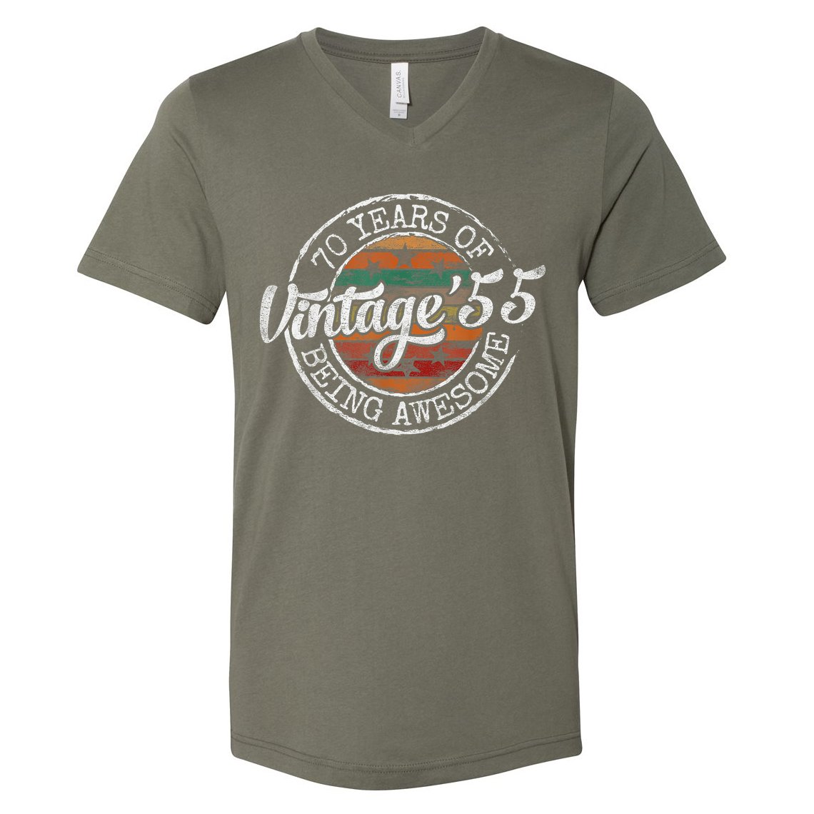 Vintage 1955 Bday Stamp 70th Birthday 70 Year Old V-Neck T-Shirt