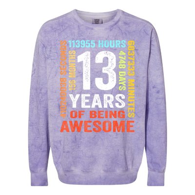 Vintage 13th Birthday Shirt Gift 13 Years Old Being Awesome Colorblast Crewneck Sweatshirt