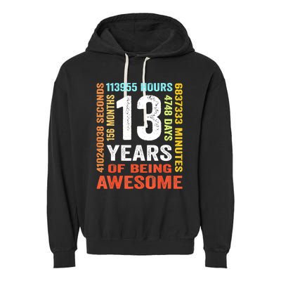 Vintage 13th Birthday Shirt Gift 13 Years Old Being Awesome Garment-Dyed Fleece Hoodie