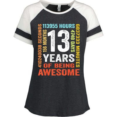 Vintage 13th Birthday Shirt Gift 13 Years Old Being Awesome Enza Ladies Jersey Colorblock Tee