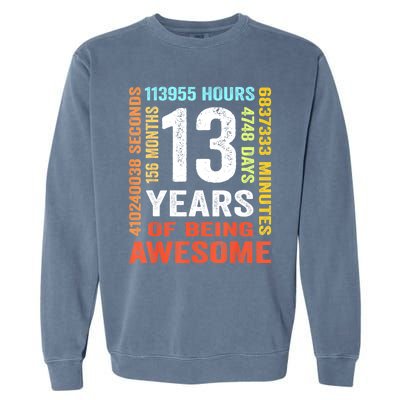 Vintage 13th Birthday Shirt Gift 13 Years Old Being Awesome Garment-Dyed Sweatshirt