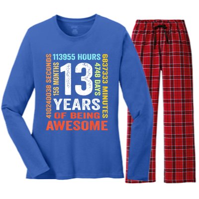 Vintage 13th Birthday Shirt Gift 13 Years Old Being Awesome Women's Long Sleeve Flannel Pajama Set 