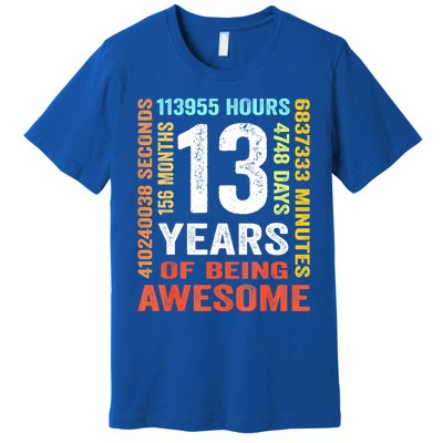 Vintage 13th Birthday Shirt Gift 13 Years Old Being Awesome Premium T-Shirt