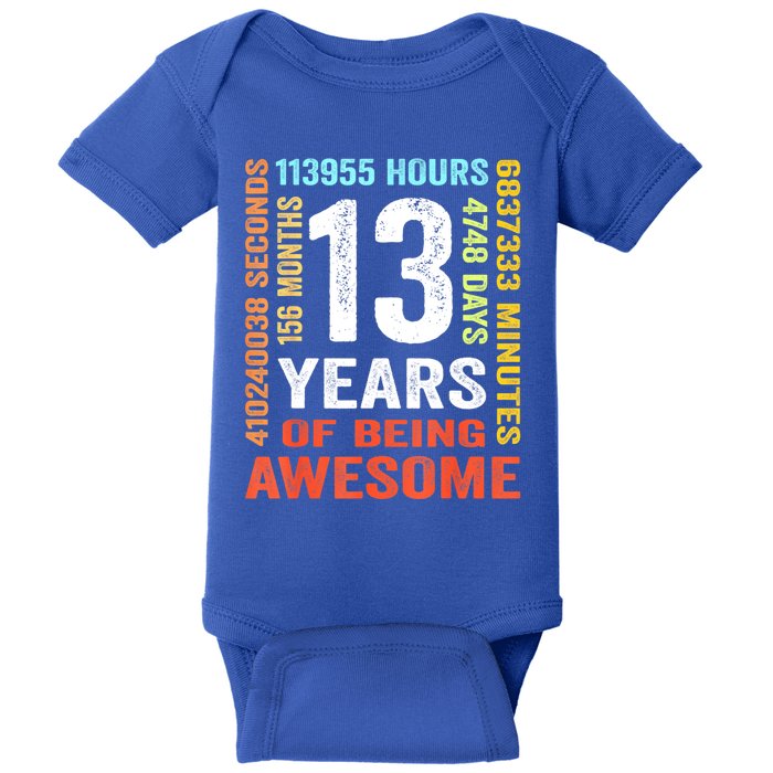 Vintage 13th Birthday Shirt Gift 13 Years Old Being Awesome Baby Bodysuit