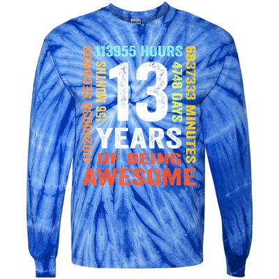 Vintage 13th Birthday Shirt Gift 13 Years Old Being Awesome Tie-Dye Long Sleeve Shirt