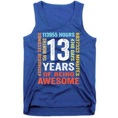 Vintage 13th Birthday Shirt Gift 13 Years Old Being Awesome Tank Top